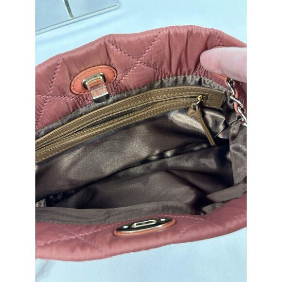 DKNY Quilted Nylon Slim Shoulder Bag Crossbody Burnt Orange Rust Chain Strap - Picture 4 of 8